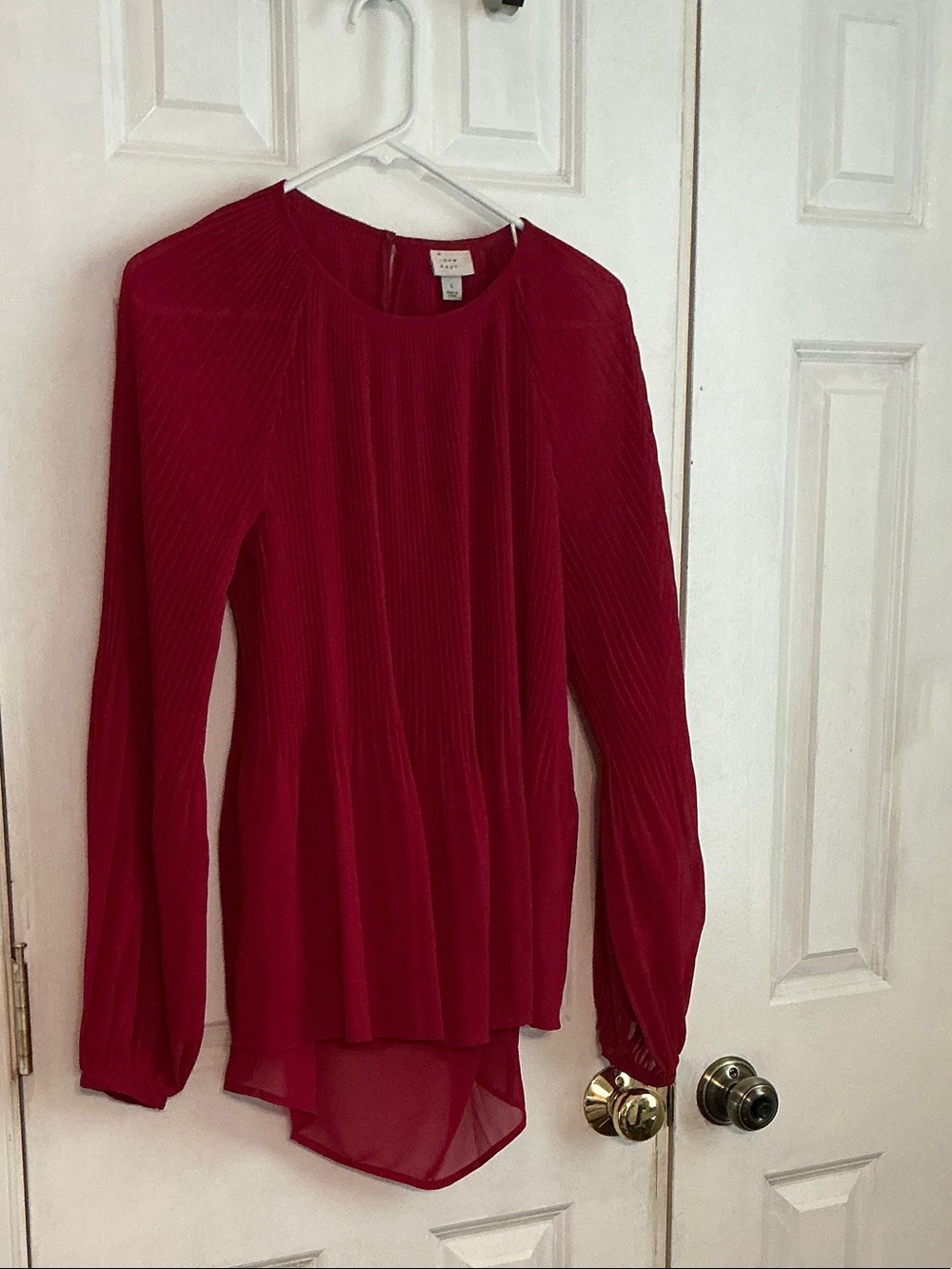 a new day Red Pleated Long-Sleeve Blouse